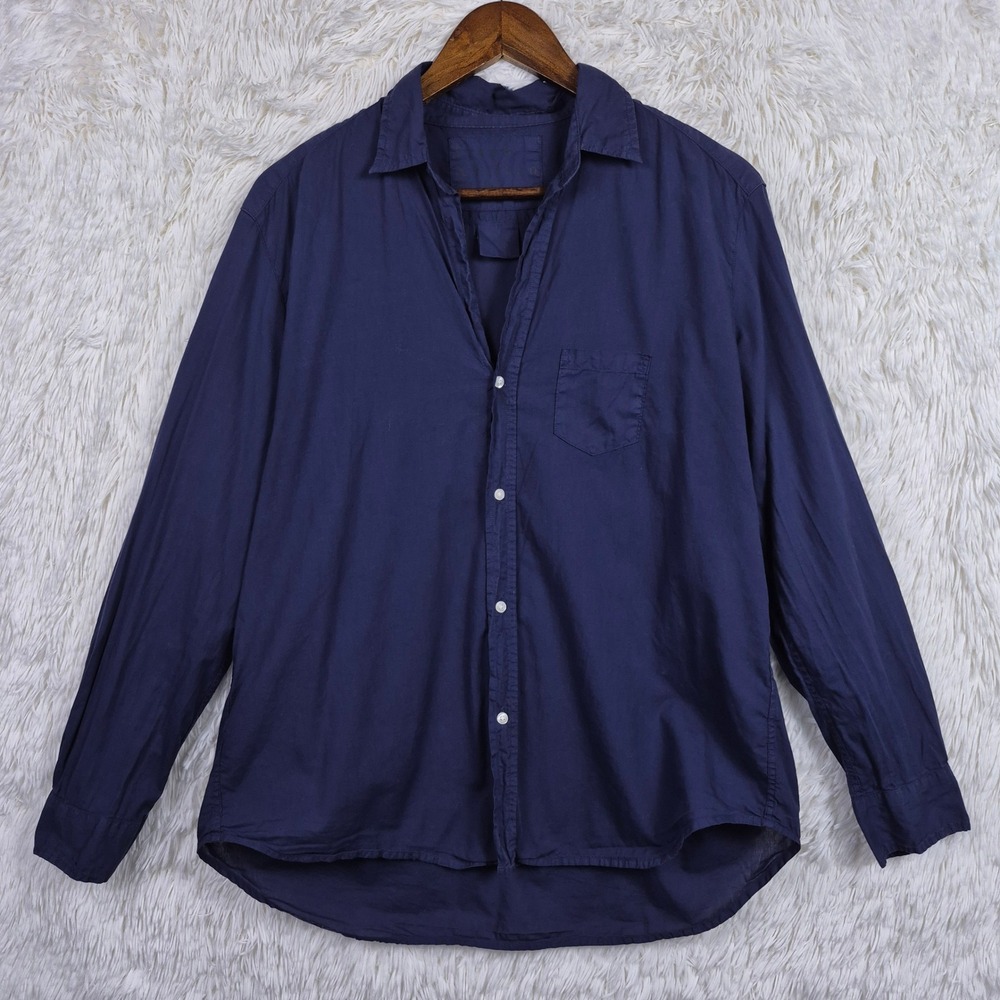 Frank & Eileen Eileen Navy Blue Italian Cotton Button Up Shirt Large Coastal